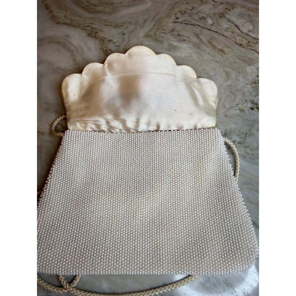 Vintage Beaded Evening Shoulder Bag White Clamshell Flap - Picture 5 of 7
